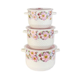 Set  caserole Ceramice cu Capace de Plastic, Model Floral