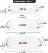 Set 3 tavi dreptunghiulare pentru cuptor din Yena, cantitate 1/1,6/2,2 litri