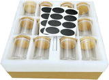 Set 12 Recipiente pentru Condimente, 180 ML, Sticla, cu Capac din Lemn, Etanse,Marker, 18 de Etichete, Transparent