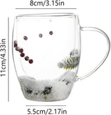 Cana cu pereti dubli , sticla termorezistenta , Model Festiv/Craciun , 350 ml