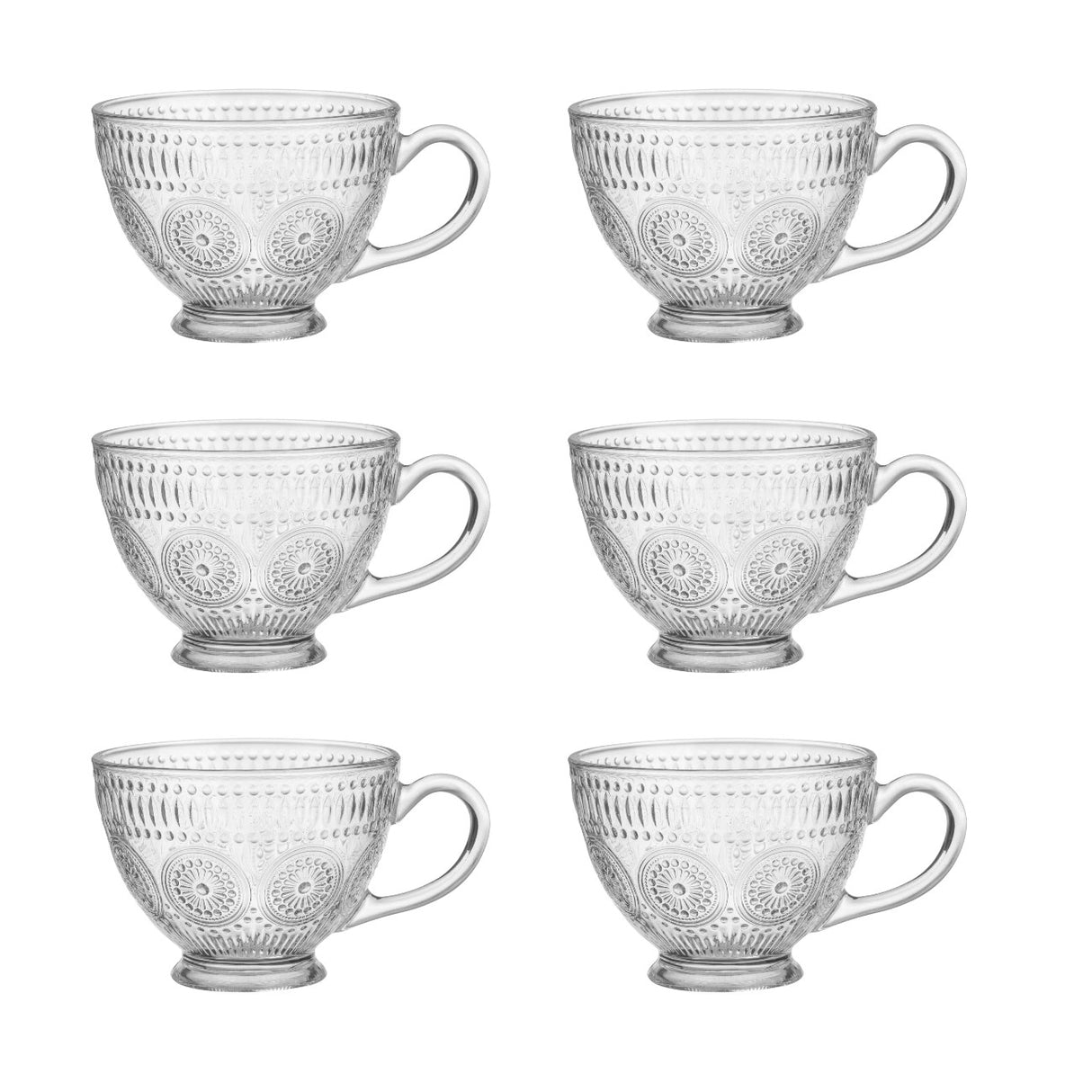 Set 6 Cesti Cafea Transparente si Farfurii din sticla, Model