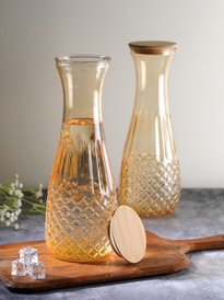 Carafa eleganta din sticla cu capac din bambus pentru apa, limonada sau suc, 1.2L