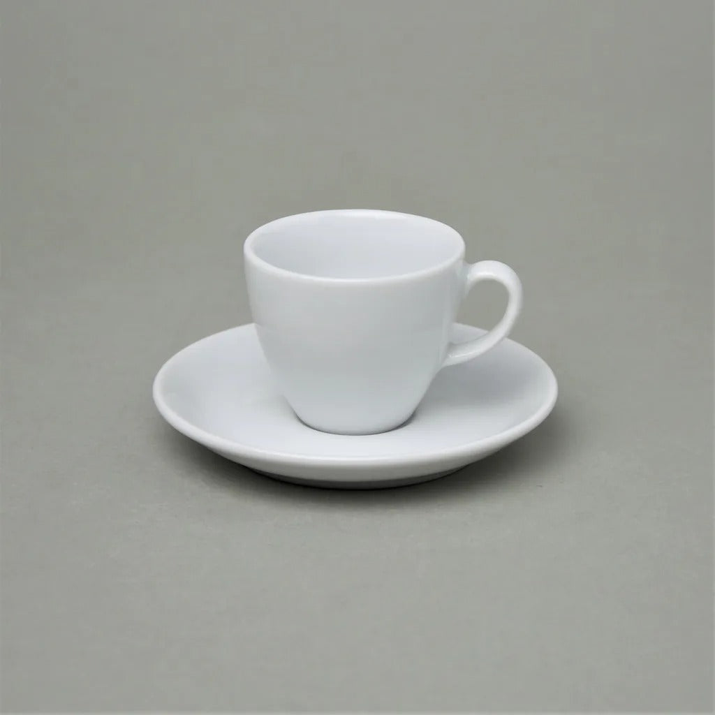 Set 6 cesti espresso cu farfurie, 70 ml, Portelan, Alb Lucios