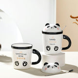 Cana ceramica cu Lingurita si Capac, Model Panda , 400 ml