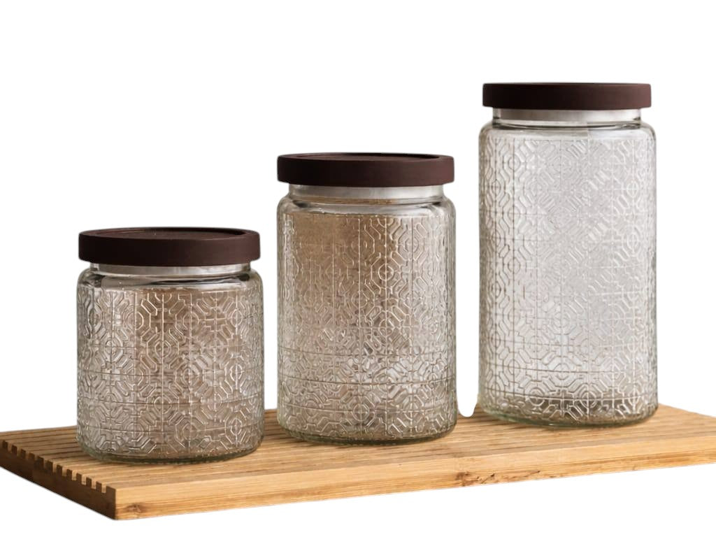 Set 3 Borcane Condimente sticla cu capac , 600/750/1500ML