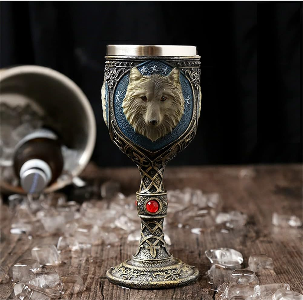 Pocal de Vin Medieval din Rasina si Inox , cu Pereti Dubli , 19x7 cm
