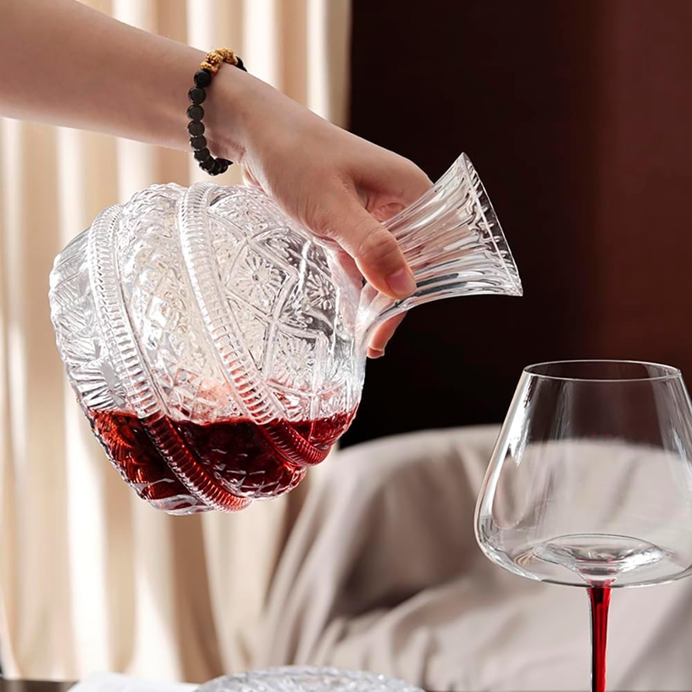 Decantor Elegant de Vin din Cristal, Realizat manual - Dozator de Vin rotativ, 1500 ml