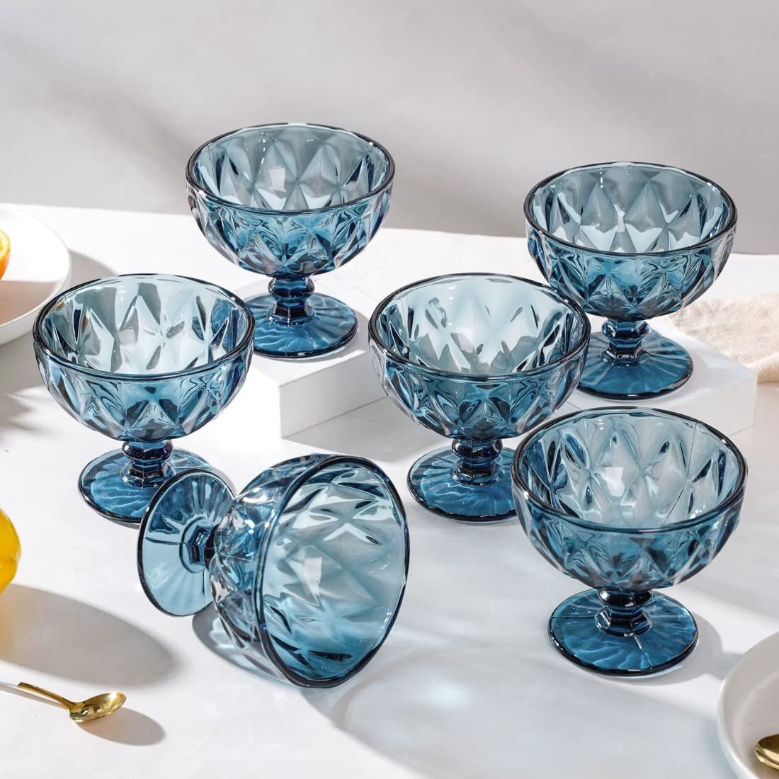 Set 6 cupe inghetata albastru-fumuriu , 300 ml