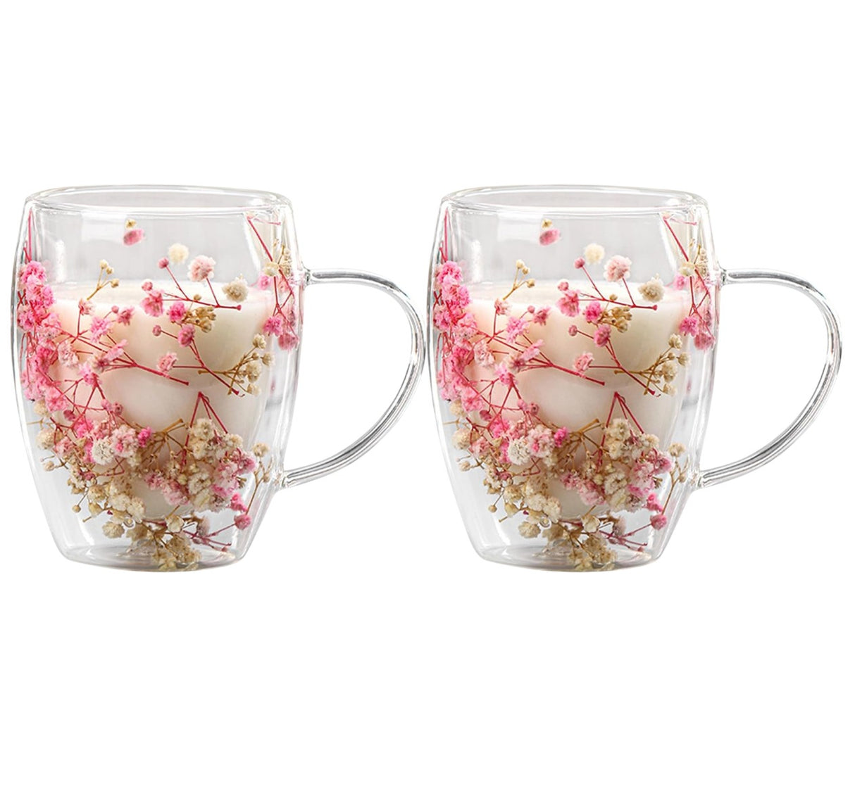 Set 2 Cani cu Pereti Dubli din sticla termorezistenta  , Flori Multicolore 350 ml