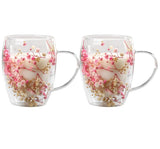 Set 2 Cani cu Pereti Dubli din sticla termorezistenta  , Flori Multicolore 350 ml