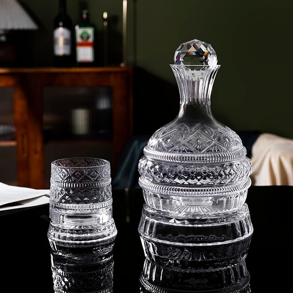 Decantor Elegant de Vin din Cristal, Realizat manual - Dozator de Vin rotativ, 1500 ml
