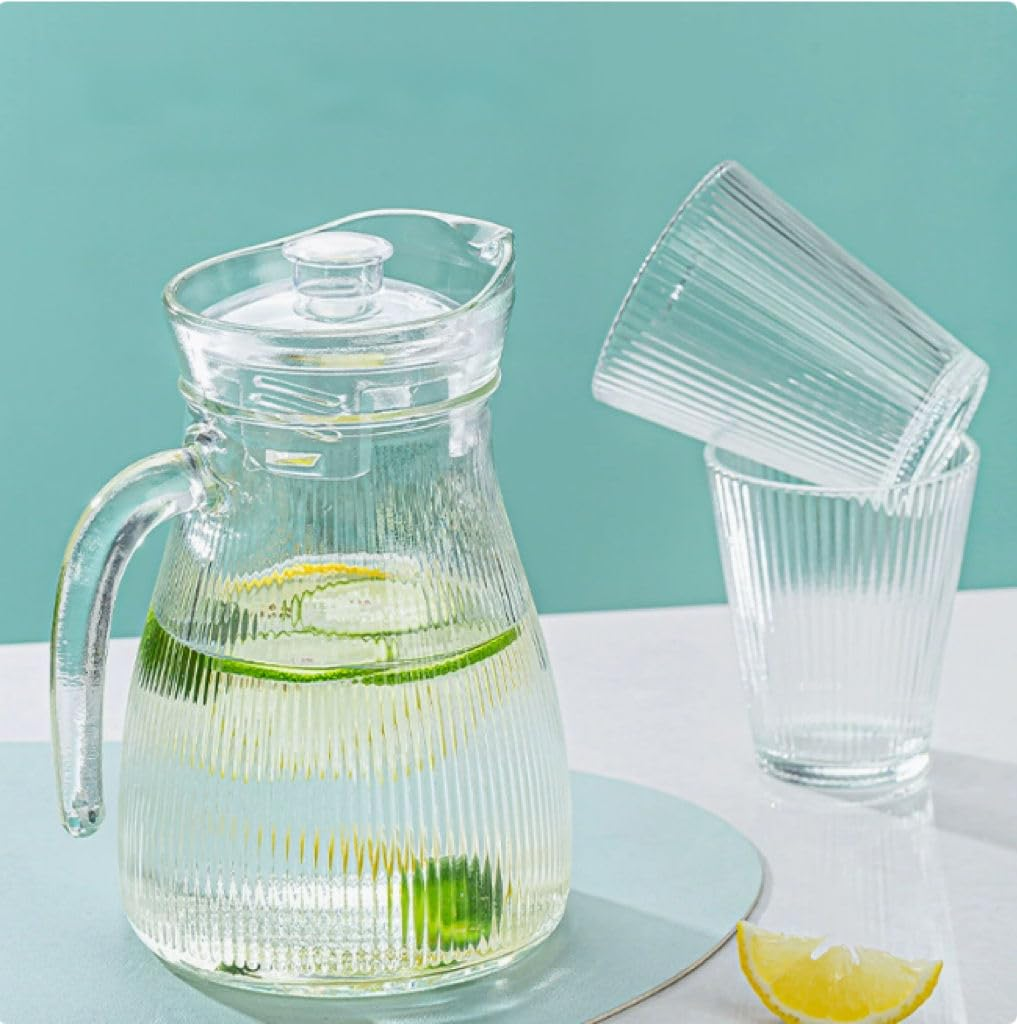 Carafa pentru limonada, 2 pahare incluse, sticla, transparent, 1300 ml/260 ml