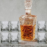 Set Decantor 1L + 6 pahare whiskey , sticla