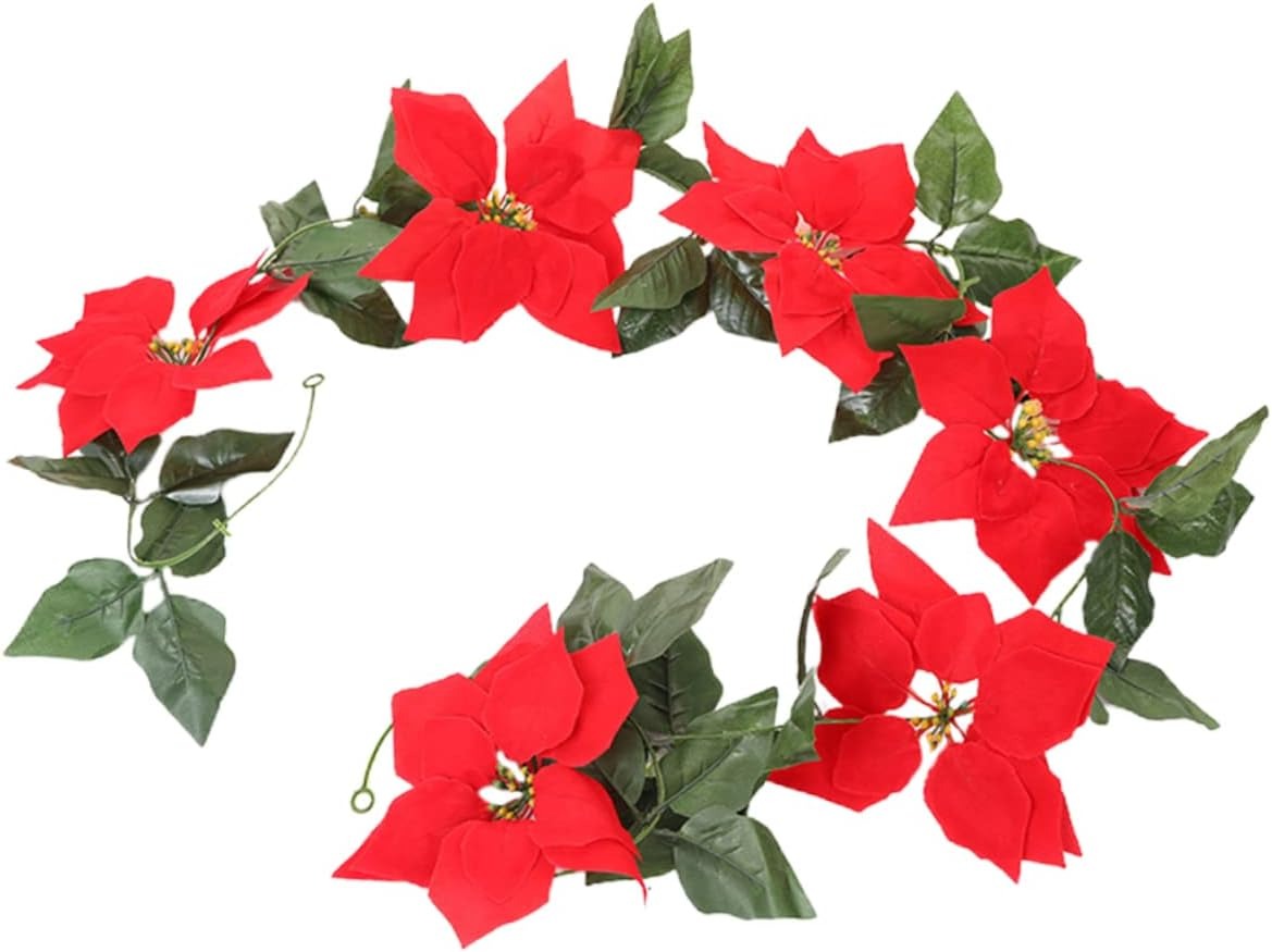 Ghirlanda cu Flori Decorative, Model Craciunita, 200 cm