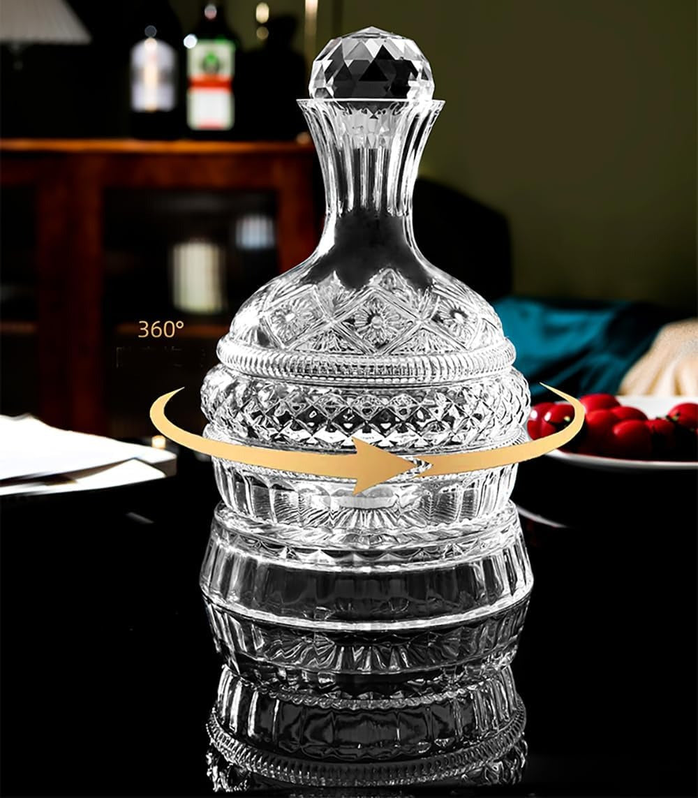 Decantor Elegant de Vin din Cristal, Realizat manual - Dozator de Vin rotativ, 1500 ml