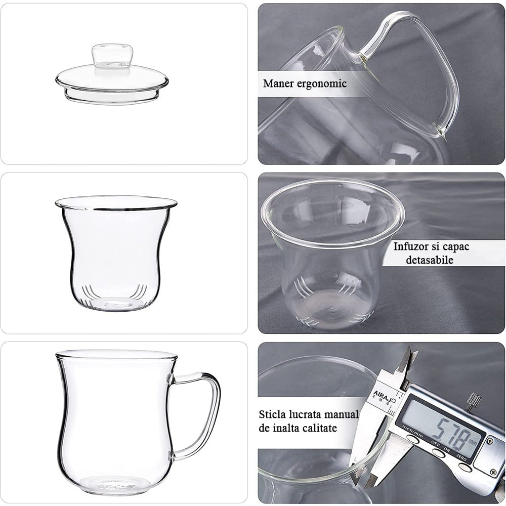 Cana cu Capac si Infuzor pentru Ceai, Sticla Termorezistenta