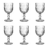 Set 6 pahare din sticla transparenta, cu model, cu picior, 300 ml