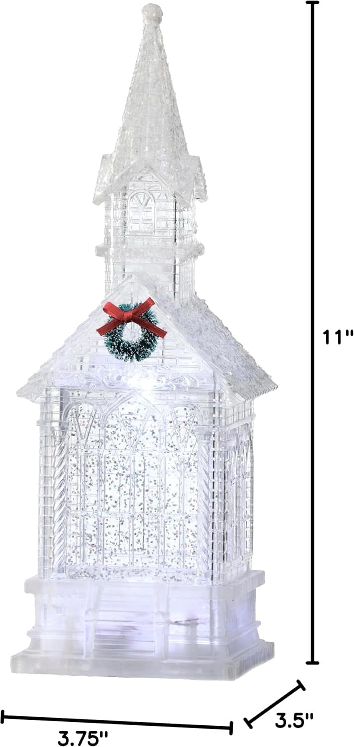 Decoratiune Biserica transparenta , led, sclipici miscator , 28 cm