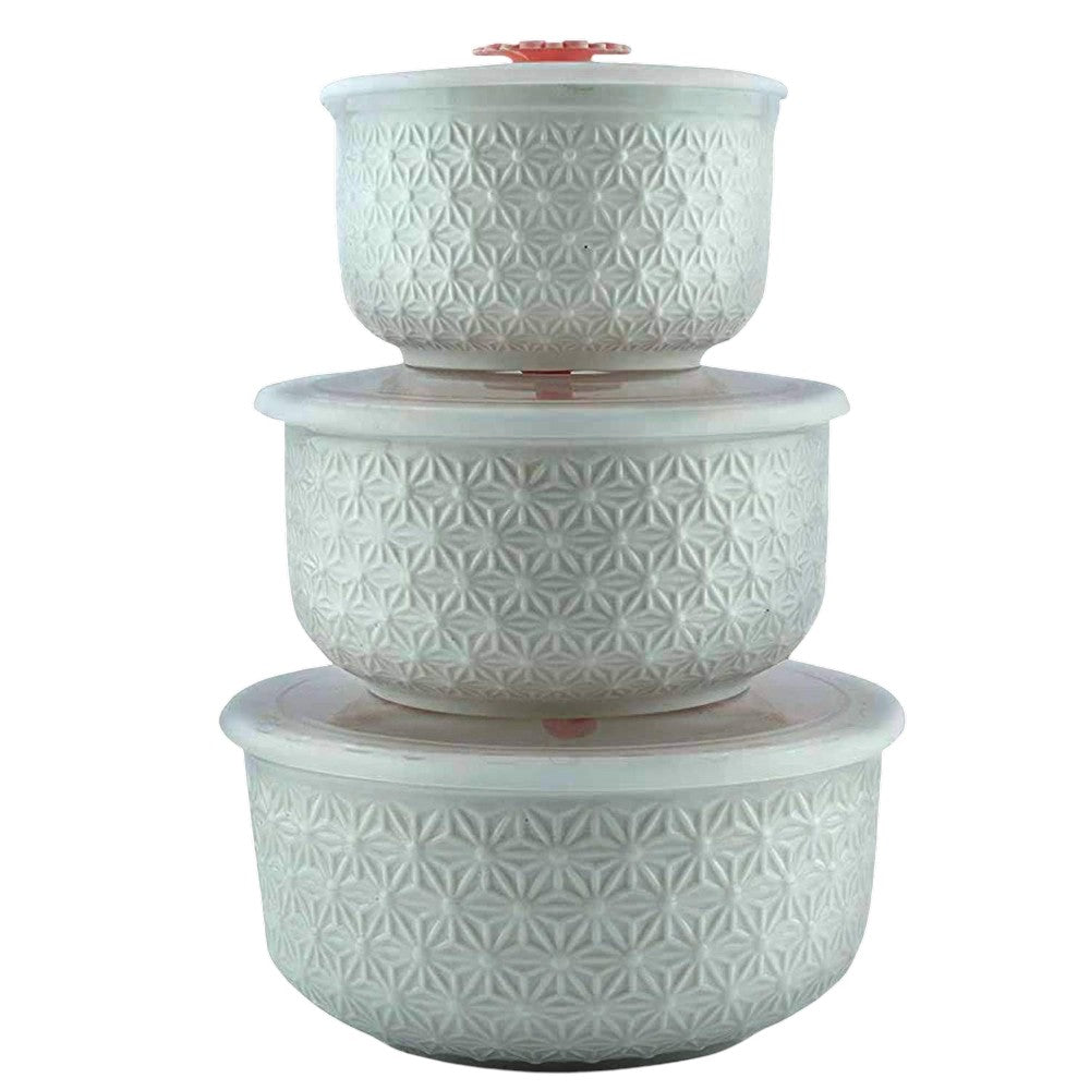 Set  caserole Ceramice cu Capace de Plastic, Model Floral