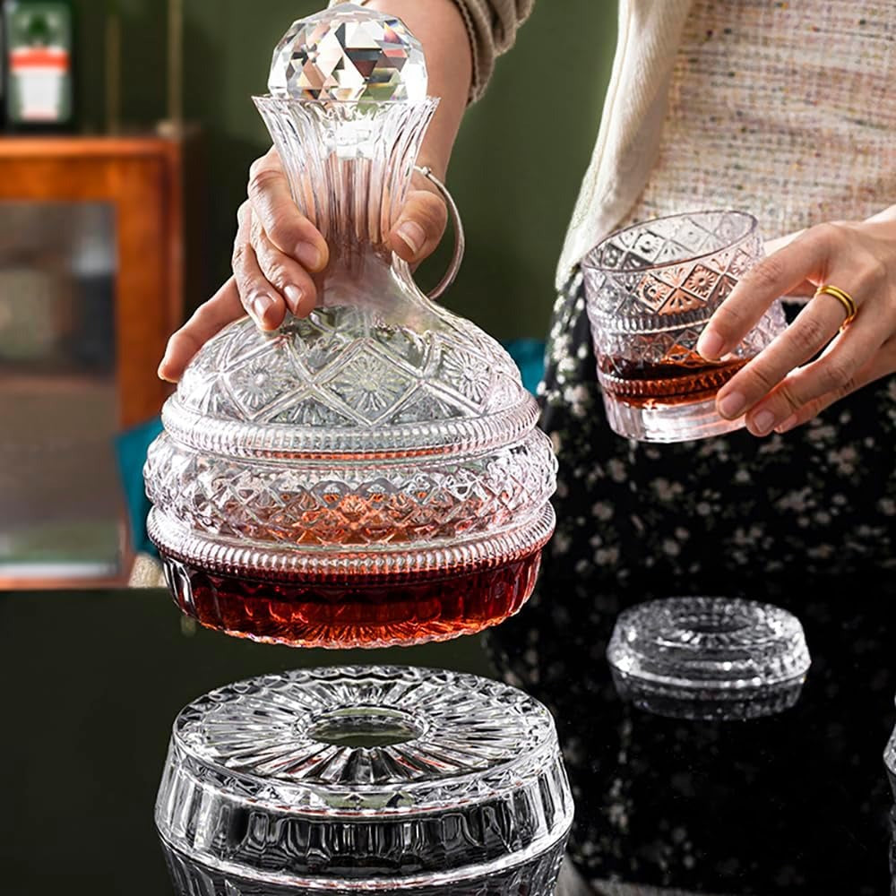 Decantor Elegant de Vin din Cristal, Realizat manual - Dozator de Vin rotativ, 1500 ml