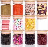 Set 12 Recipiente pentru Condimente, 180 ML, Sticla, cu Capac din Lemn, Etanse,Marker, 18 de Etichete, Transparent