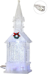 Decoratiune Biserica transparenta , led, sclipici miscator , 28 cm