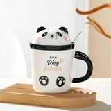 Cana ceramica cu Lingurita si Capac, Model Panda , 400 ml