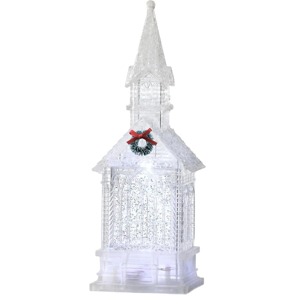 Decoratiune Biserica transparenta , led, sclipici miscator , 28 cm