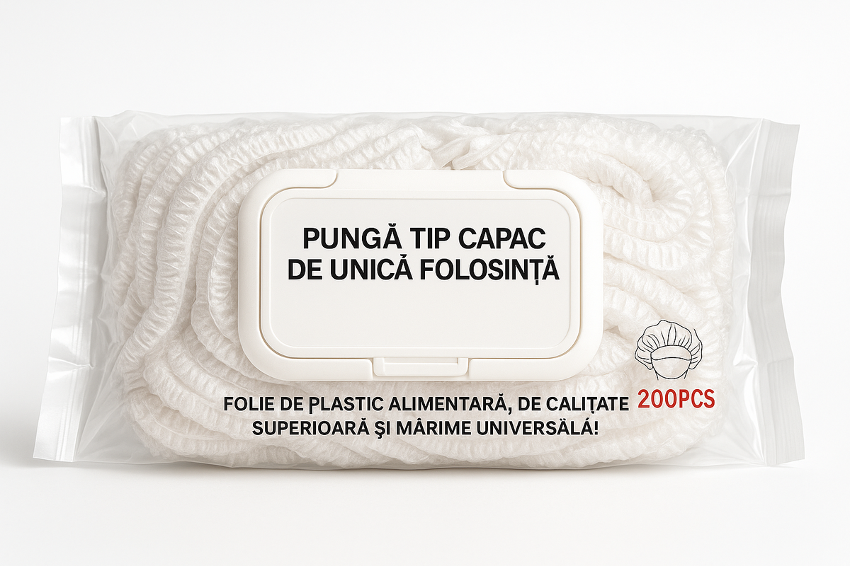 Set 200 Pungi elastice Tip Capac de unica folosita pentru acoperit alimente,reutilizabile si flexibile