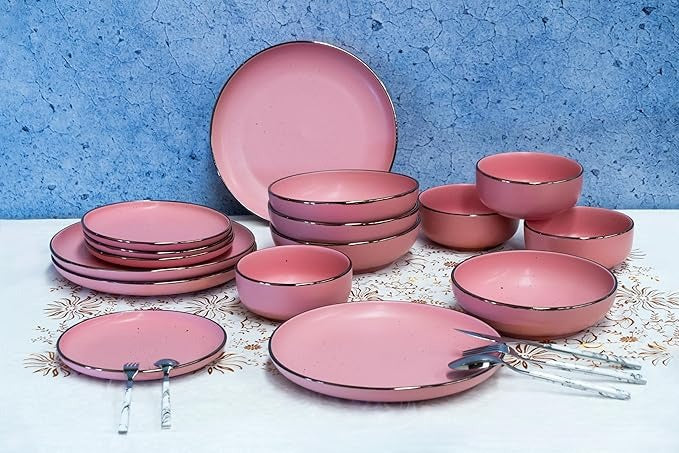 Set Serviciu de Masa din Portelan Roz , 24 Piese , 6 persoane