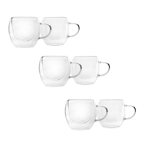 Set 6 Cani cu Pereti Dubli, Cafea Espresso, Sticla Termorezistenta, 80 ml