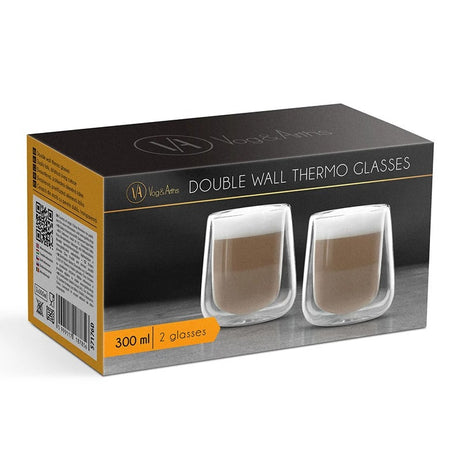 Set 2 buc Pahare cu Pereti Dubli, Sticla Termorezistenta, pentru Cappuccino, 300 ml