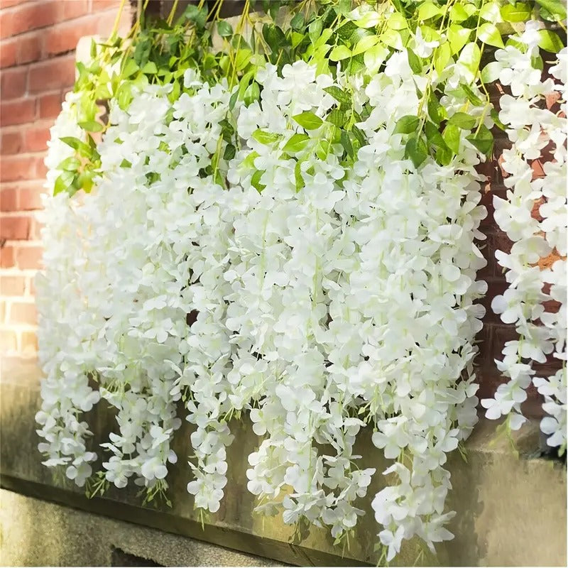 Crenguta Wisteria/Glicina Artificial pentru Aranjamente Florale, 110 cm , ALB