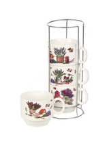 Set 4 cesti din Ceramica cu suport metalic, 220 ml , diverse modele