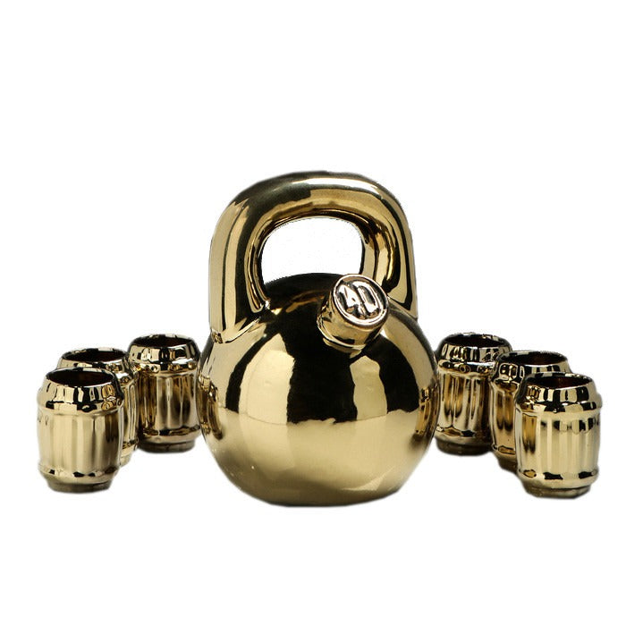 Set servire Bautura,Greutate Kettlebell Auriu, 1.3 L cu 6 pahare 80 ml