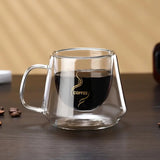 Set 6 cesti Cafea 200 ml, din Sticla cu pereti dubli, Termorezistenti, cu 6 Lingurite aurii