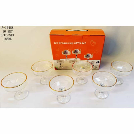 Set 6 Pahare/Cupe cu Picior Inghetata/Prosecco ,185ml,Transparente cu Margine Aurie