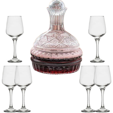 Set Decantor 1600 ml + 6 pahare cu picior 380 ml , sticla
