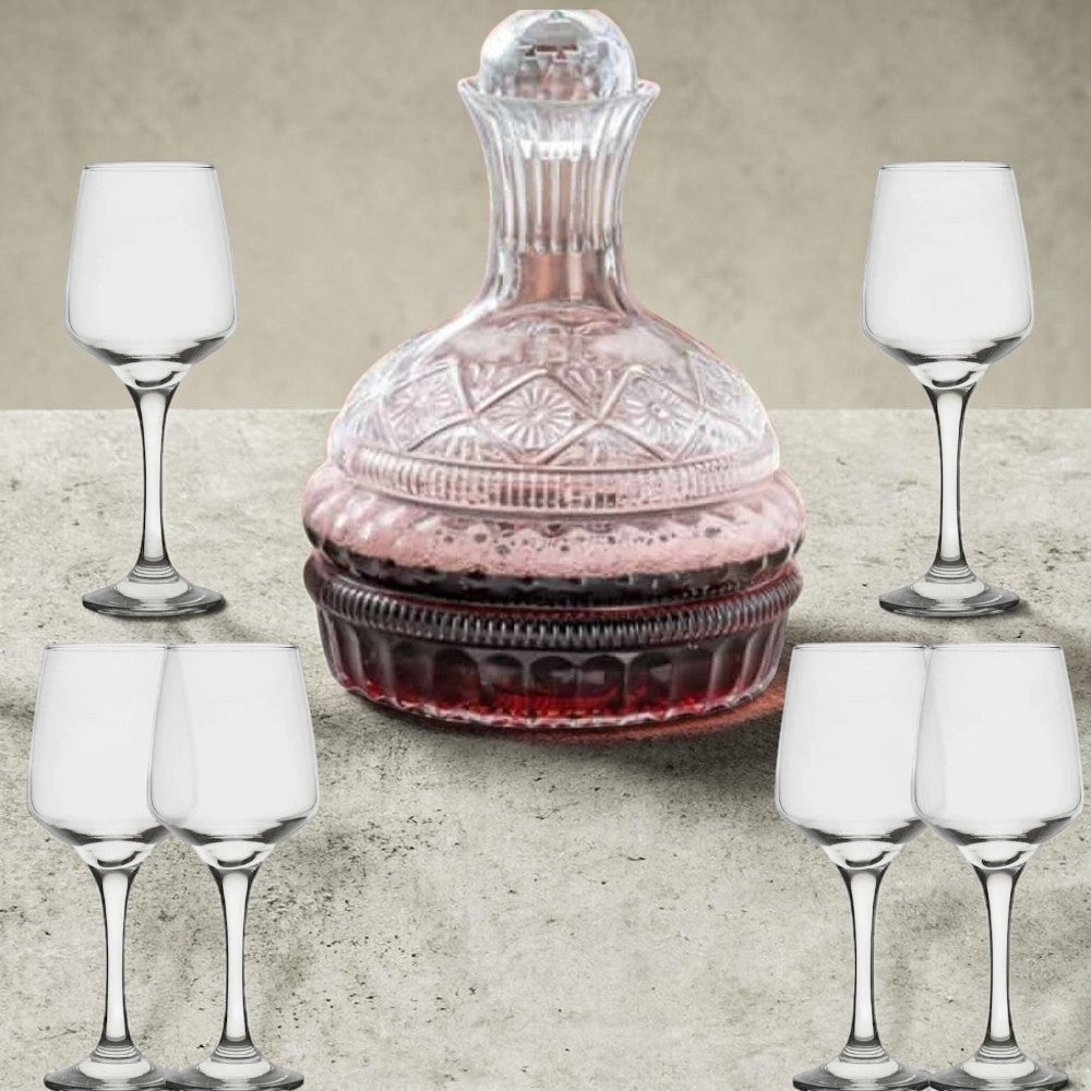 Set Decantor 1600 ml + 6 pahare cu picior 380 ml , sticla