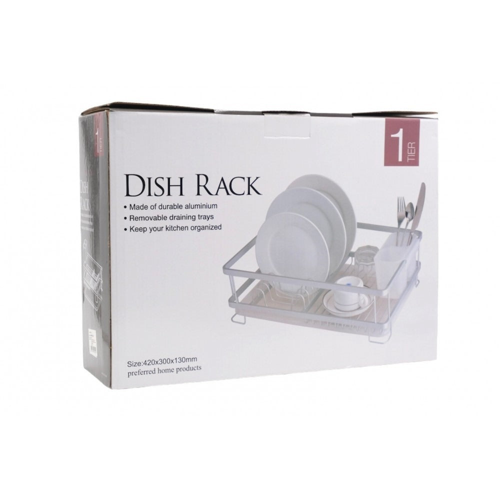 Scurgator din aluminiu pentru vase, Gri, 42x30x13 cm si tava din plastic