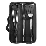 Set 3 ustensile pentru gratar, Inox, Husa, Negru/Argintiu