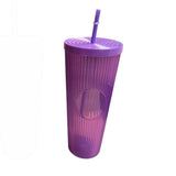 Pahar cu pai si capac, Plastic, Multicolor, 700ml