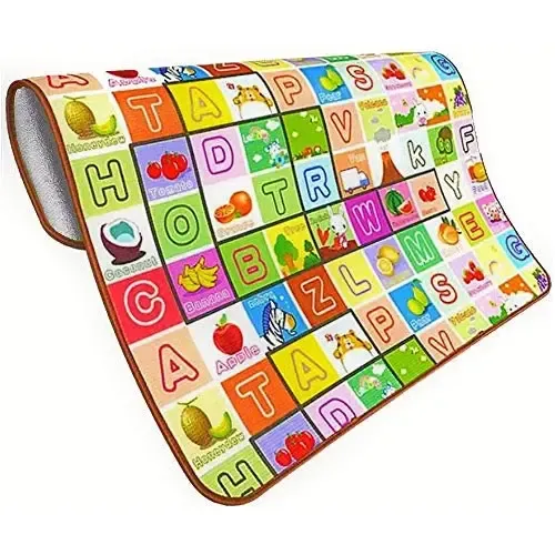 Covor educativ cu doua fete pentru copii, 150x180x0.8 cm – litere, fructe si animale