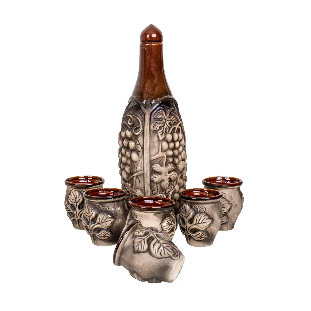 Set pentru vin din ceramica Strugure Frunze 2L, cu 6 cani 180 ml
