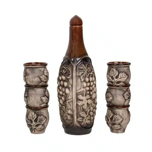 Set pentru vin din ceramica Strugure Frunze 2L, cu 6 cani 180 ml