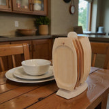 Set 6 Tocatoare cu Suport din Lemn, 1 x suport 31 cm, 1 x tocator 22x14x1 cm