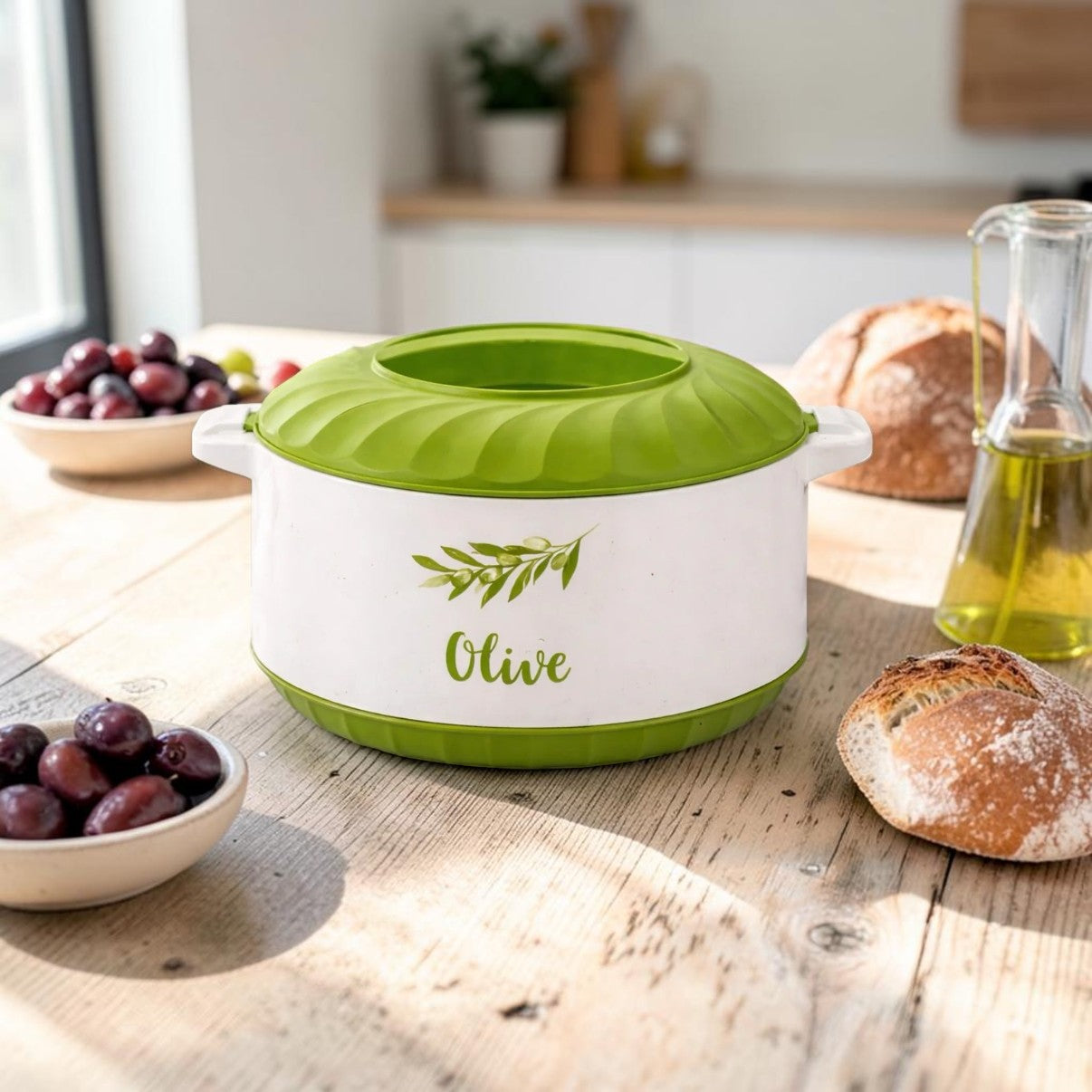 Caserola Termica din Inox si Plastic cu Pereti Dubli , model Lavanda/Masline
