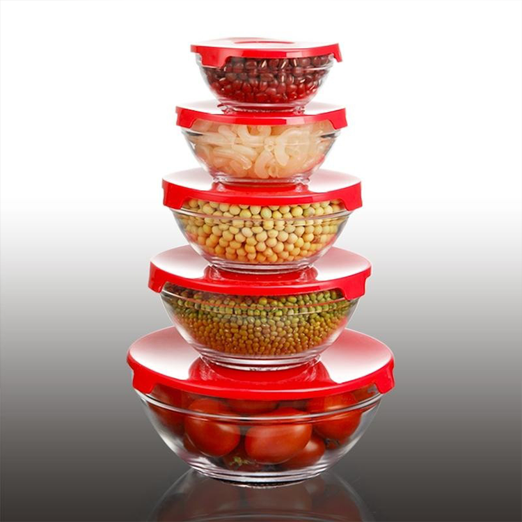 Set 5 boluri din sticla cu capac din plastic