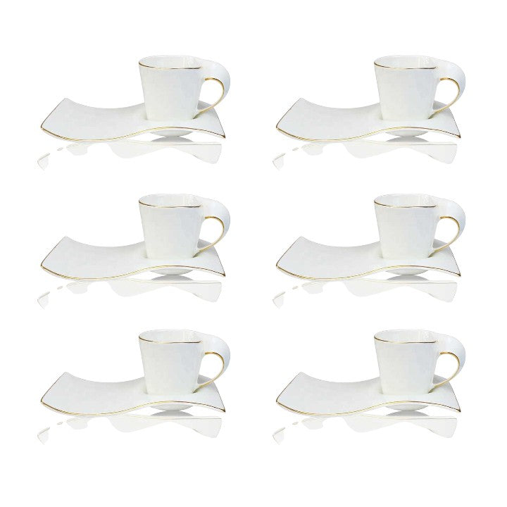Set 6 cesti Portelan fin, 130 ml cu 6 farfurii ,Luxury Collection