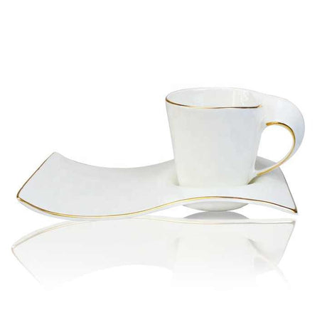 Set 6 cesti Portelan fin, 130 ml cu 6 farfurii ,Luxury Collection